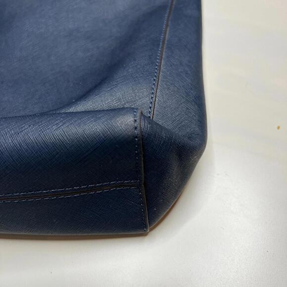 Michael Kors Jet Set Tote Bag Navy Blue Saffiano Leather Gold Logo - Picture 10 of 10